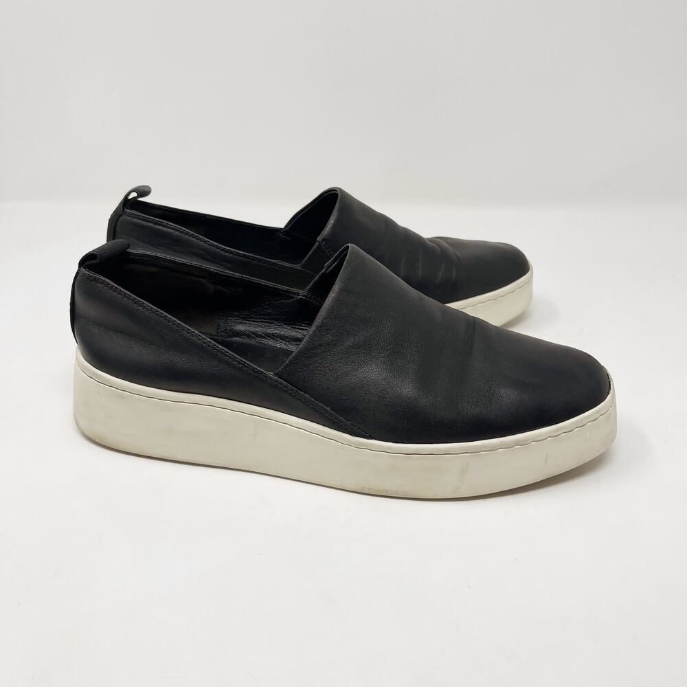 Vince Womens Size 8 Black Saxon 2 Leather Slip On Platform Sneakers Square Toe
